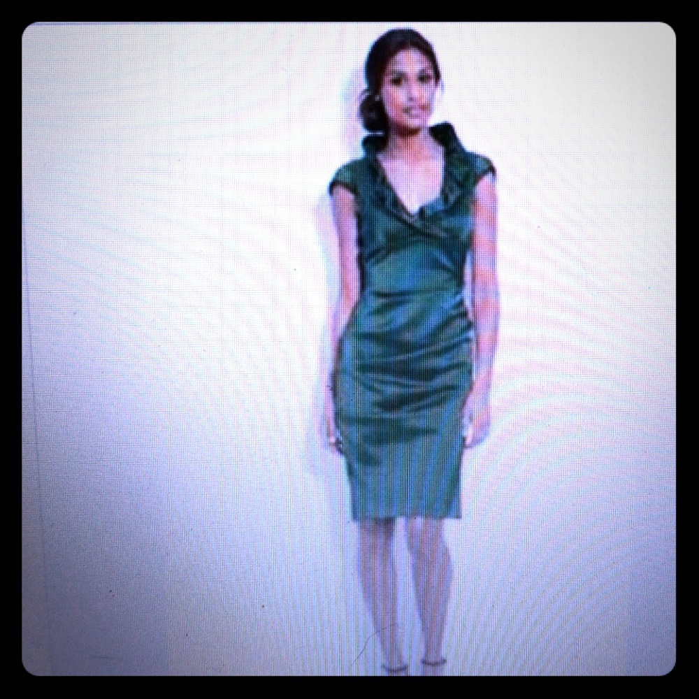XSCAPE Women's GREEN Stretch Satin SHEATH DRESS 4